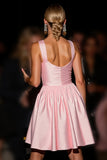 Pink Satin A Line Cute Short Prom Dress with 3D Flowers