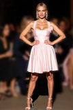 Pink Satin A Line Cute Short Prom Dress with 3D Flowers