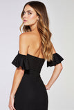Black Satin Strapless Bodycon Mini Prom Dress with Ruffles