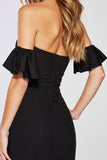 Black Satin Strapless Bodycon Mini Prom Dress with Ruffles