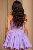 A Line Purple Strapless Corset Short Prom Dress with Sequins