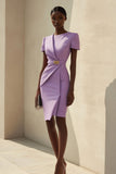 Bodycon Purple Ruched Satin Short Work Dress