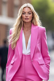 Fuchsia 2 Piece Peak Lapel Long Sleeve Fitted Business Suits