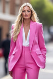 Fuchsia 2 Piece Peak Lapel Long Sleeve Fitted Business Suits