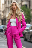 Fuchsia 2 Piece Long Sleeve Business Suits with Pockets