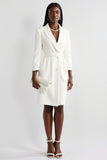 White Bodycon Peak Lapel Satin Midi Work Blazer Dress