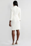 White Bodycon Peak Lapel Satin Midi Work Blazer Dress