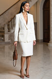 2 Piece White Satin Bodycon Peak Lapel Midi Business Suits