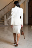 2 Piece White Satin Bodycon Peak Lapel Midi Business Suits