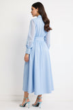 Blue Collar Neck A Line Maxi Work Dress with Sleeves