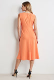 Midi Orange Ruched Bodycon Work Dress with Ruffles
