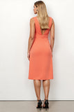 V-Neck Midi Orange Bodycon Work Dress with Ruffles