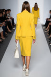 2 Piece Peak Lapel Satin Yellow Midi Business Suits with Slit