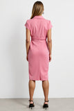 Midi Hot Pink Bodycon Notched Lapel Work Dress with Strings
