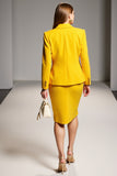 Yellow 2 Piece Peak Lapel Bodycon Midi Business Suits
