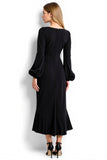 Black Sheath Simple Square Neck Maxi Work Dress with Sleeves