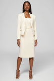 Ivory Peak Lapel 2 Piece Satin Bodycon Midi Business Suits