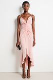 Blush Spaghetti Straps Mermaid Ruched High-Low Work Dress with Ruffles
