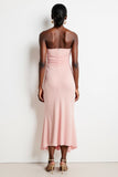 Blush Spaghetti Straps Mermaid Ruched High-Low Work Dress with Ruffles