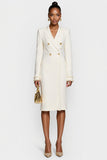 White Satin Peak Lapel Bodycon Midi Work Blazer Dress