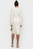 White Satin Peak Lapel Bodycon Midi Work Blazer Dress