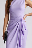 Purple Satin Midi Work Dress with Ruffles
