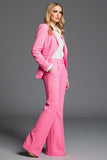 Hot Pink Peak Lapel 2 Piece Satin Business Suits