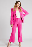 Fuchsia 2 Piece Long Sleeves Wide Leg Satin Business Suits