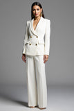 White Satin Notched Lapel 2 Piece Double Breasted Business Suits