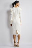 White Bodycon Long Sleeves Satin Midi Work Dress with Slit