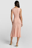 Blush V-Neck Midi Work Dress with Ruffles