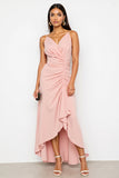 Blush Sheath Spaghetti Straps High-Low Work Dress with Ruffles