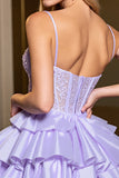 Lavender Satin A Line Corset Short Prom Dress with Appliques