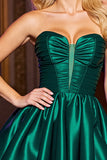 Dark Green Sain A Line Strapless Ruched Short Prom Dress