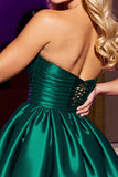 Dark Green Sain A Line Strapless Ruched Short Prom Dress