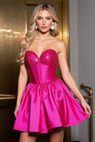 Sparkly Fuchsia Satin Sweetheart Corset Short Prom Dress