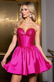 Sparkly Fuchsia Satin Sweetheart Corset Short Prom Dress