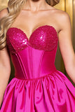 Sparkly Fuchsia Satin Sweetheart Corset Short Prom Dress