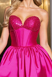 Sparkly Fuchsia Satin Sweetheart Corset Short Prom Dress