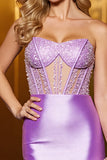 Lilac Sparkly Corset Strapless Bodycon Short Satin Prom Dress