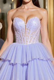 Lavender Tulle A Line Corset Short Prom Dress with Appliques