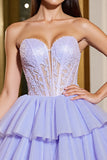 Lavender Tulle A Line Corset Short Prom Dress with Appliques