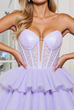 Lavender Tulle Corset A Line Strapless Short Prom Dress