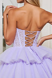 Lavender Tulle Corset A Line Strapless Short Prom Dress