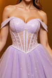 Sparkly Lilac Corset Off the Shoulder Short Tulle Prom Dress