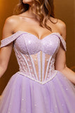 Sparkly Lilac Corset Off the Shoulder Short Tulle Prom Dress
