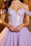 Lilac Sparkly A Line Corset Tulle Short Prom Dress