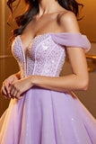 Lilac Sparkly A Line Corset Tulle Short Prom Dress