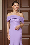 Lilac Satin Mermaid Maxi Mother of the Bride Dress with Appliques