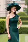 Pine Satin Mermaid Maxi Mother of the Bride Dress with Appliques